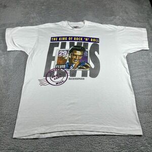 VINTAGE Elvis Presley Shirt XL White Stamp Single Stitch 90s MINT!